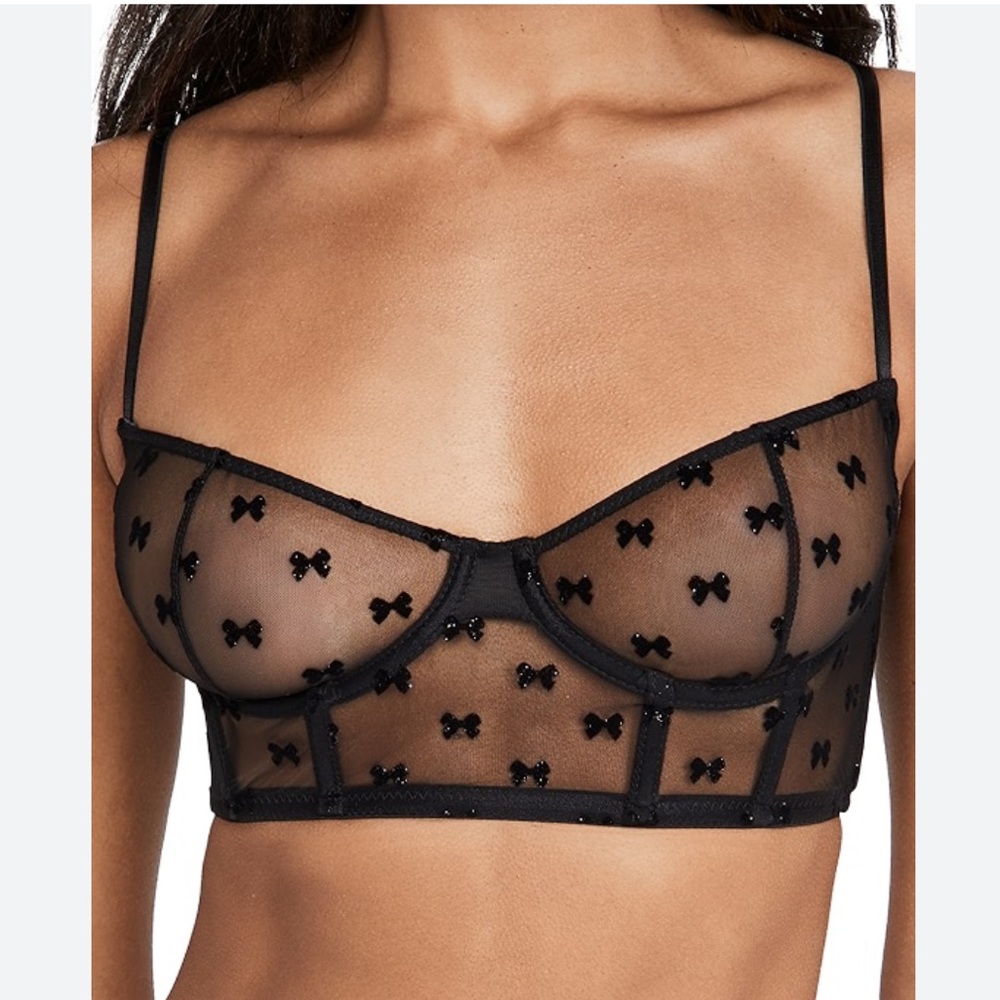 Le Petit Trou Black Silva Sheer Mesh Velvet Bow Underwire Bra